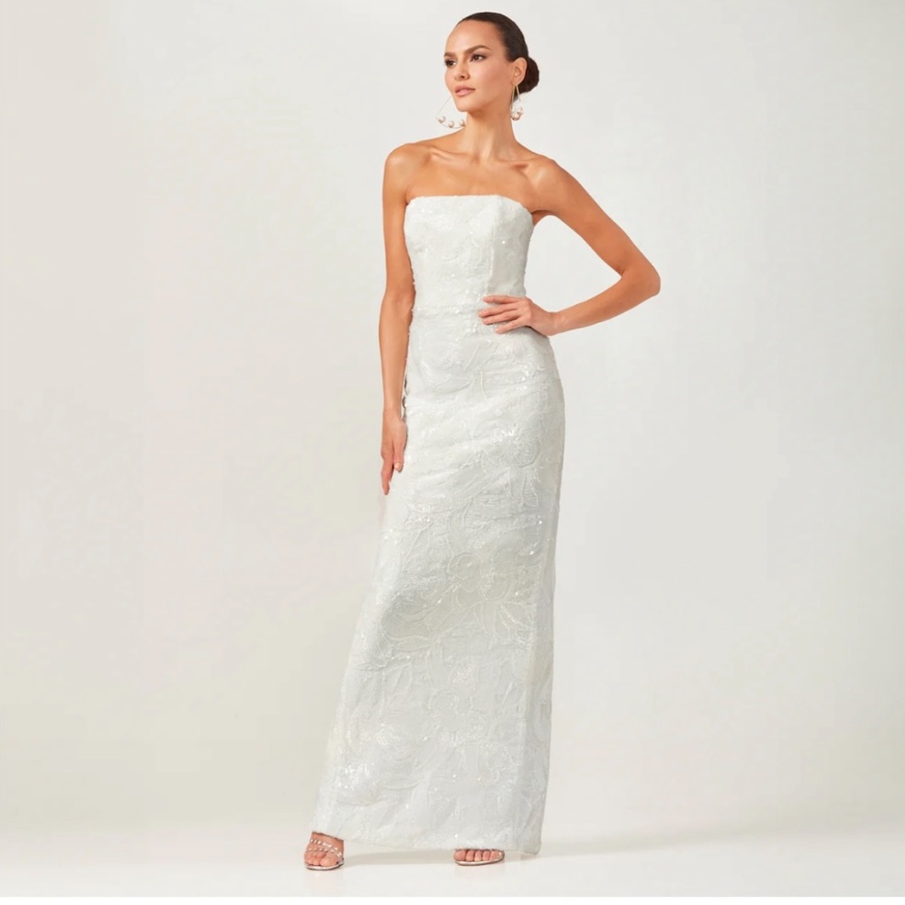 Helsi Serena Strapless White Embroidered Evening Gown